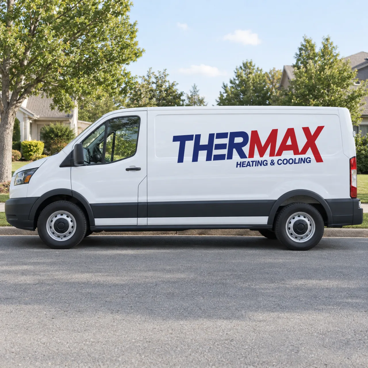 Thermax Heating & Cooling logo on a service van (mockup), designed by Sharp Design